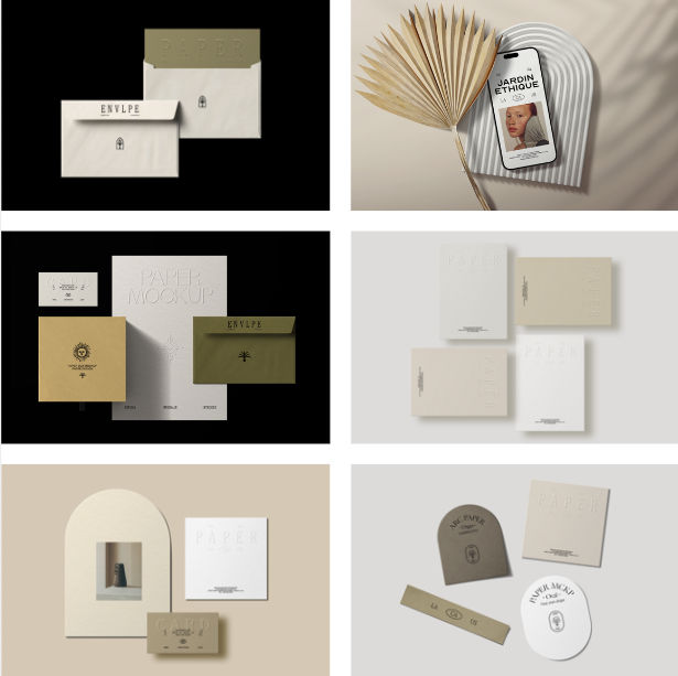 PS样机模版设计莫兰迪色信封名片纸袋文具VI应用PS样机设计作品展示效果设计素材18套