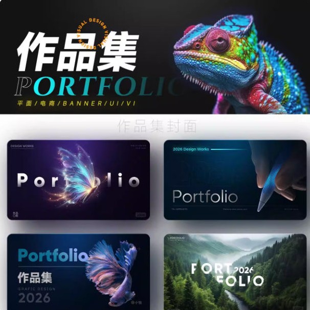 56款质感封面KV主视觉设计封面首页PS模板设计求职作品集素材