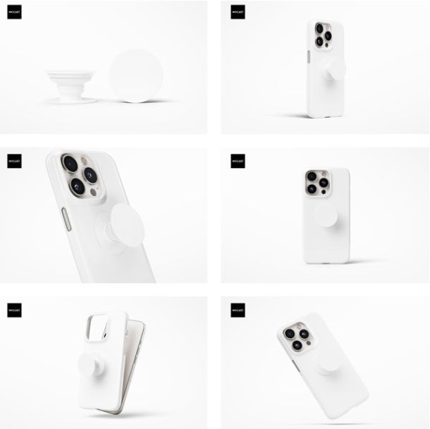 PS样机iPhone15 Pro硅胶手机壳伸缩手机支架图案PS样机模版设计素材