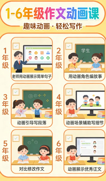 小学1-6年级作文动画课 小学作文课程 动画课程