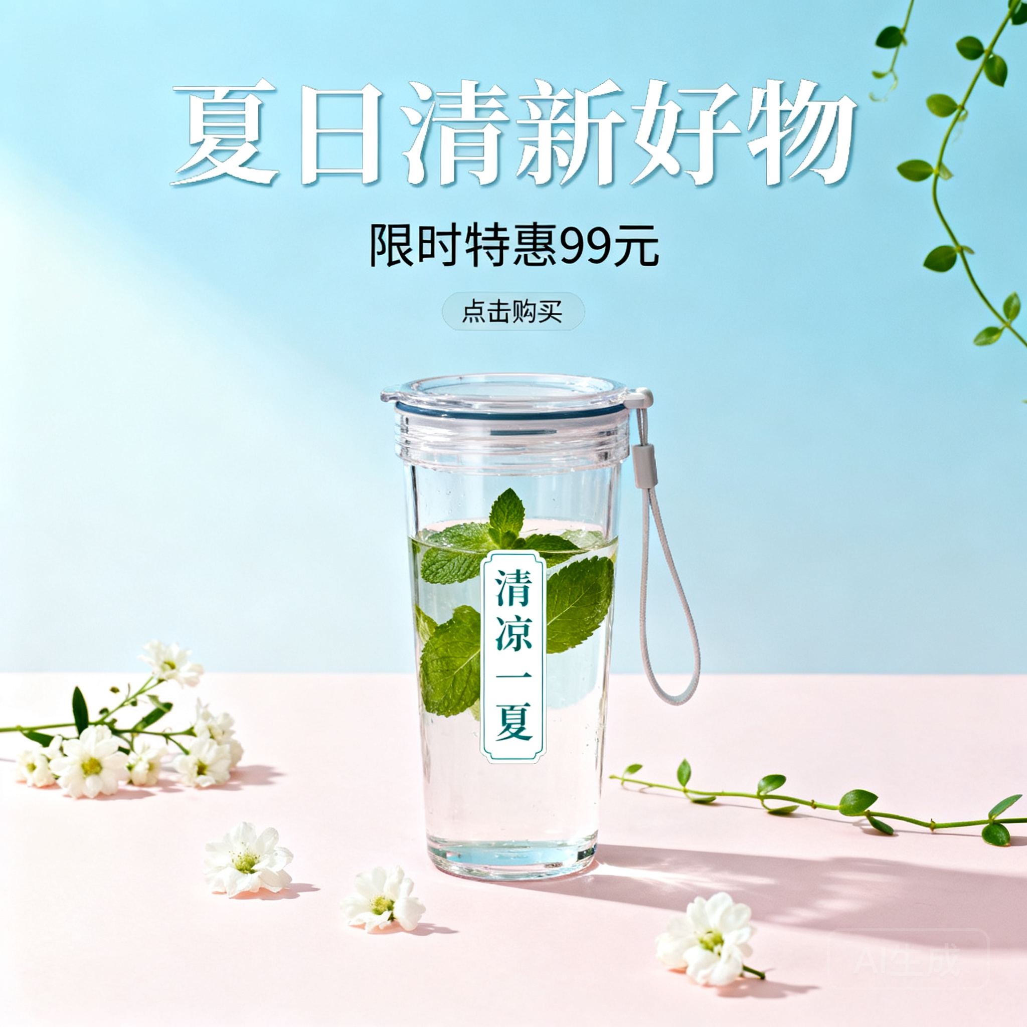 按照参考图生成一张小清新的电商海报退