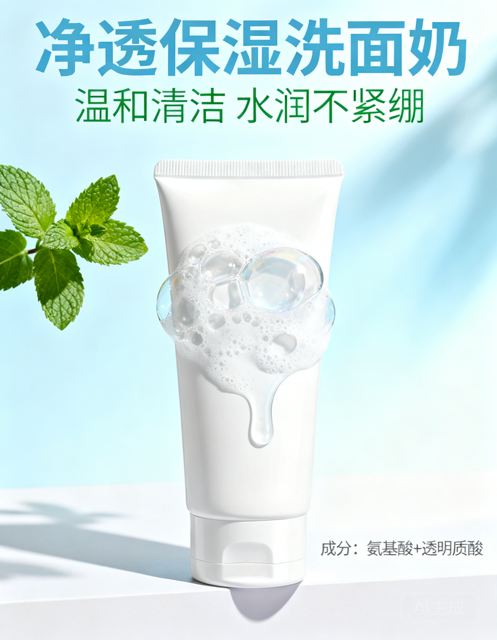 洗面奶电商主图设计，小清新，专业精美