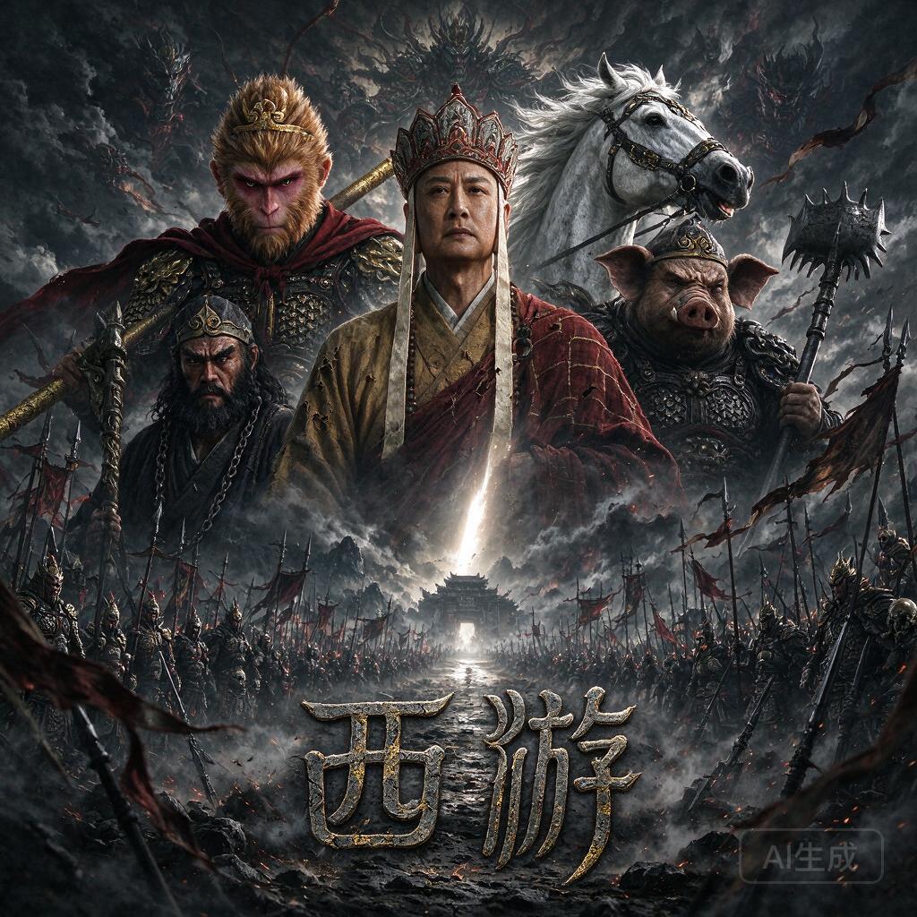 上方以孙悟空、唐僧（居中）、猪八戒、沙和