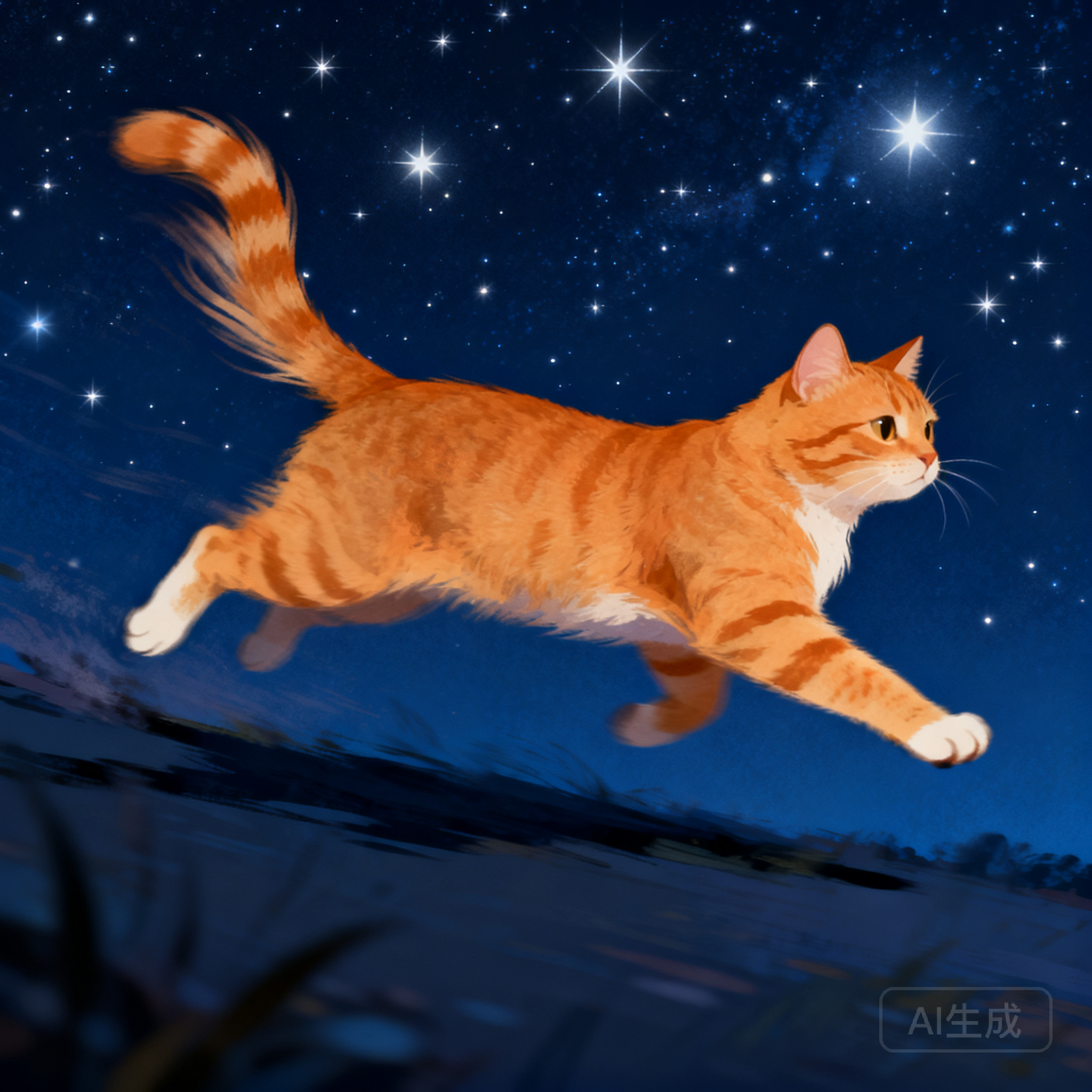 画一只在星空下奔跑的猫